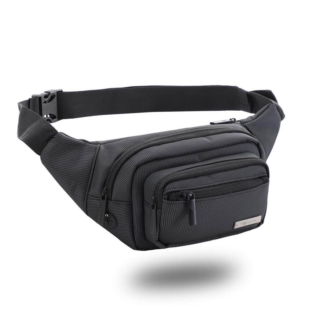 a black waist bags shown in white background